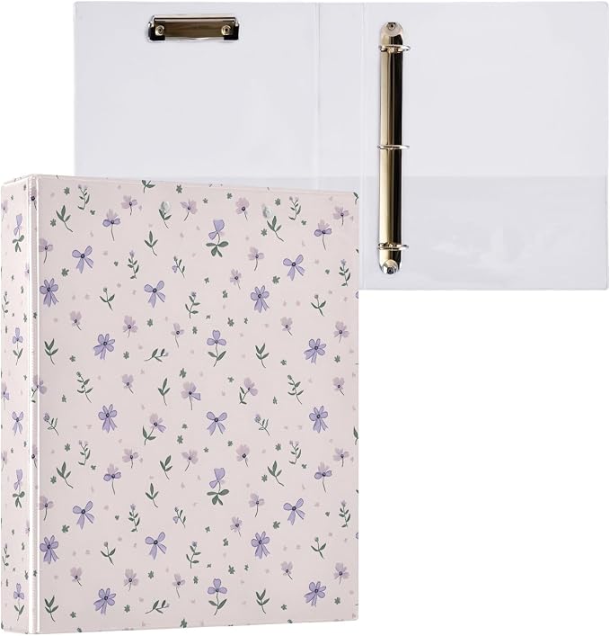 Small Purple Flowers Bows 3 Ring Binder 1.5 Inch 1 Pack with 200 Sheet for Kids School Supplies Women Men Office