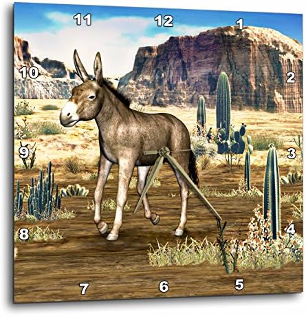 3dRose dpp_62994_1 Donkey in The Southwestern Desert-Wall Clock, 10 by 10-Inch