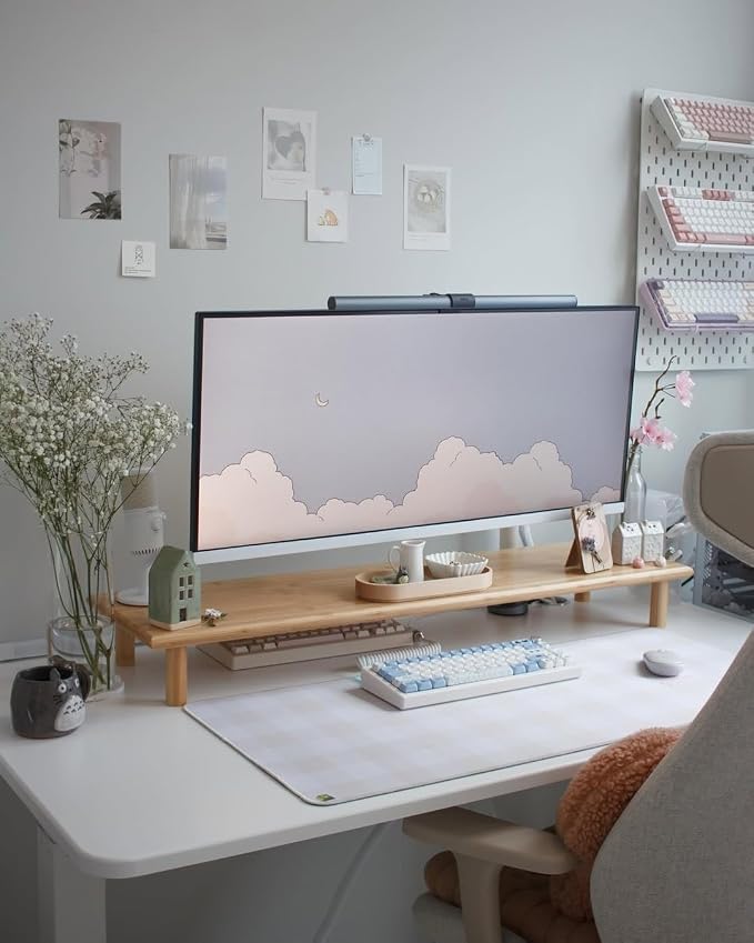 Bamboo Dual Monitor Stand Riser, Natural Desktop Shelf with Storage | 39.37-Inch Wide, Under-Shelf Storage for Keyboard, Mouse and Laptop, Fits Two 24-Inch Monitors in Home Office