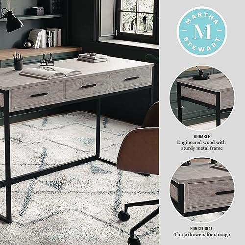 Martha Stewart Ollie 3 Drawer Home Office Desk, Gray