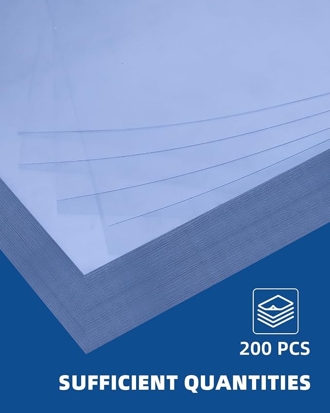 Dynta 200 Pack Binding Covers A4 Clear Report Cover | Letter Size, 8.5x11 Inches, 8 mil PVC Sheets, Square Corners, Un-Punched, Office Supplies