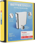 Staples Better Binder, 2 Inch 3-Ring, Yellow, Heavy-Duty | Reinforced binder built for school and office document organization.