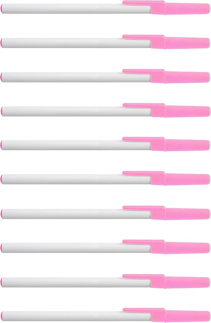 DISCOUNT PROMOS Value Stick Pens Set of 10, Bulk Pack - Black Ink, Great for Office, School, Business, Tradeshows, Events - Pink