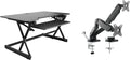 Rocelco 40" Height Adjustable Standing Desk Converter with AC Outlet USB Charger and Dual Monitor Arm Mount - Sit Stand Up Tabletop Riser - Sliding Keyboard Tray - Black (R DADRB-40-ACUSB-MA2)