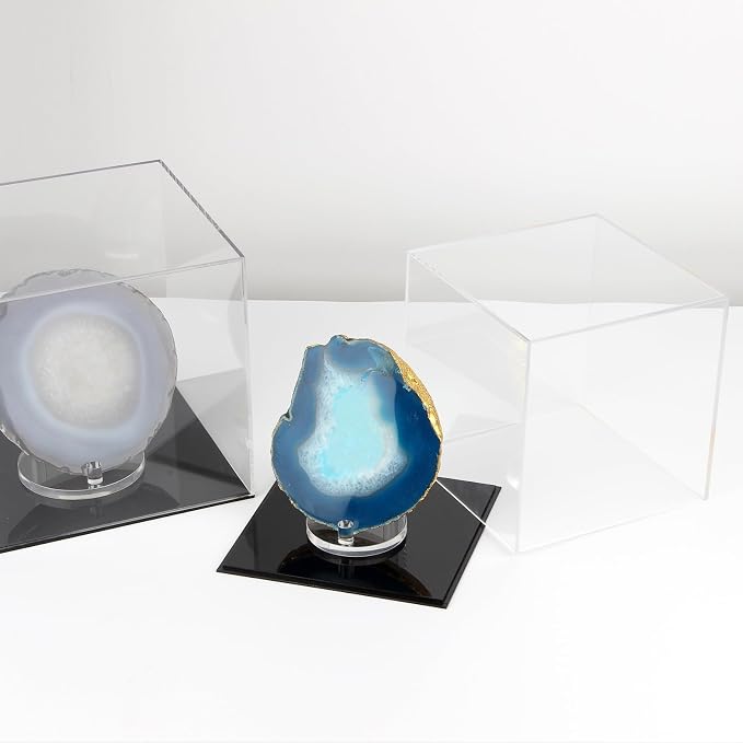7x7x7Inch Simple Self-Assembly Clear Acrylic Box with Black Base | Acrylic Display Case with Lid Countertop Clear Square Acrylic Box Cube Acrylic Storage Containers for Office Home