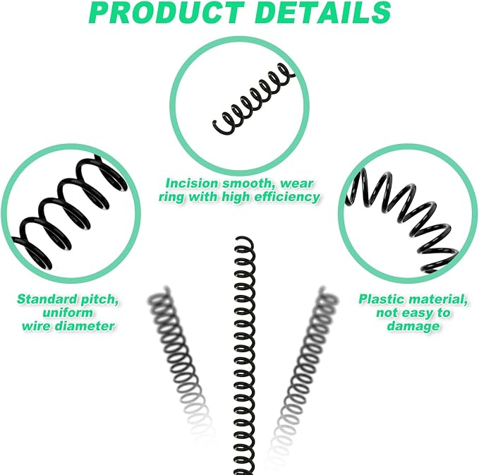 Leinuosen 120 Pack Binder Coils,1/4 Inch,Black | Plastic Spiral Binding Coils for Documents, Reports, Notebooks, Compatible with Standard Binding Machines, Office Supplies