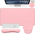Dapesuom Large Gaming Mouse Pad, Pink Mouse Pads with Wrist Rest Wrist Support, 4in1 Big XXL Desk Mat Desk Pad + Ergonomic Mousepad + Memory Foam Keyboard Mat Wrist Rest + Coaster Set for Computer