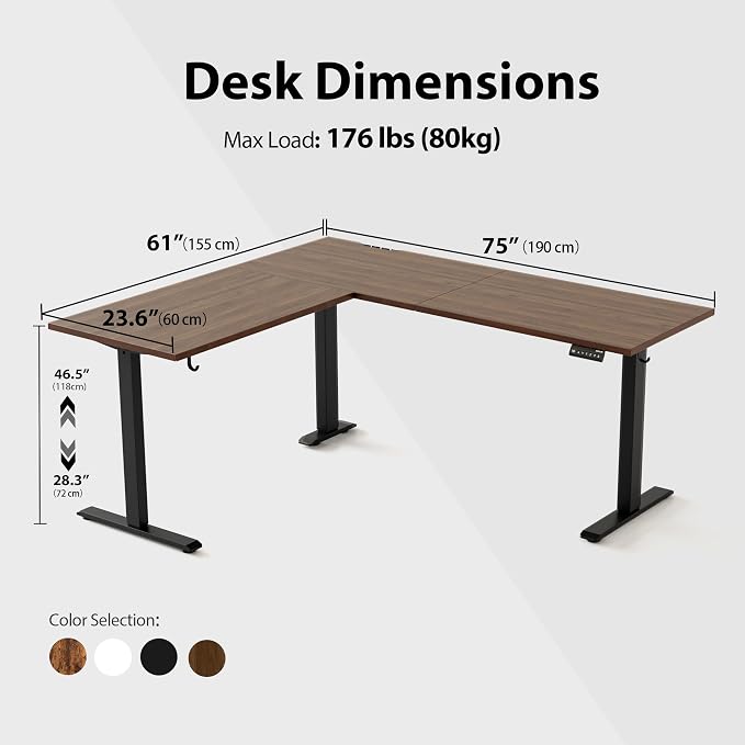 Agilestic 76 x 61 Inch L Shaped Electric Standing Desk, Dark Walnut | Corner Desk, Ample Workspace, Memory Presets, Hooks, Stable Steel Frame,176 lbs Capacity, Easy Assembly, Splice Board
