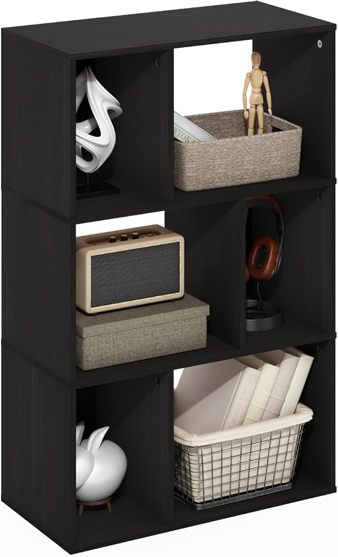 Furinno DALY Book Shelf, 6-Cube Bookshelf, Cube Storage Organizer Bookcase with Irregular Compartments, 11.7 x 23.6 x 36.8, for Living Room, Bedroom, Home Office, Espresso