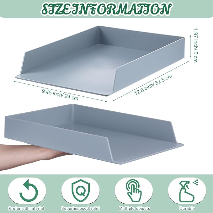8 Pcs Stackable Paper Trays Rectangular Plastic Desk Holder Desktop Document File Organizer Storage Letter for Office Classroom (Gray)