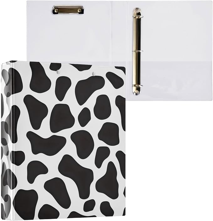 ALAZA 3 Ring Binder Black and White Cow Doodle Print Clipboard Round Ring Binder Holds 1.5 Inch Three Rings Binder Heavy Duty Binders for School Office Supplies, 1Pack