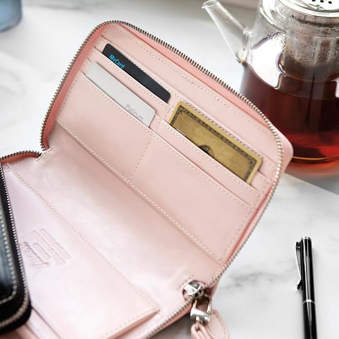 Filofax Malden Zip Organizer, Personal Compact Size, Pink - Tactile, Full-Grain Buffalo Leather, Six Rings, Cotton Cream Two-Weeks-to-View Insert, Multilingual (C022631)