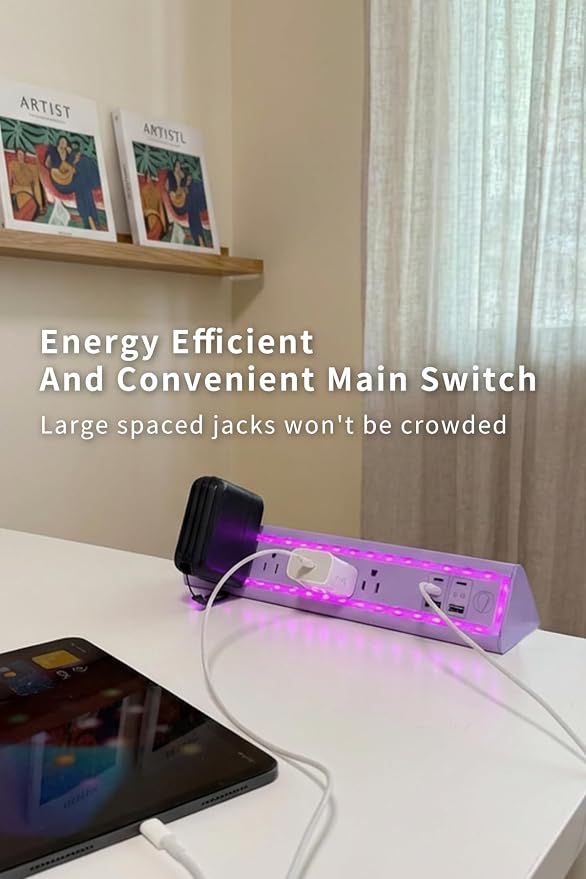 Desk Clamp Power Strip with Nightlight, 40W Fast Charging, 6FT Extension Cord, 4x20W USB-C & 2 USB Ports, 5 AC Outlets, Fits 1.69-Inch Table Edges