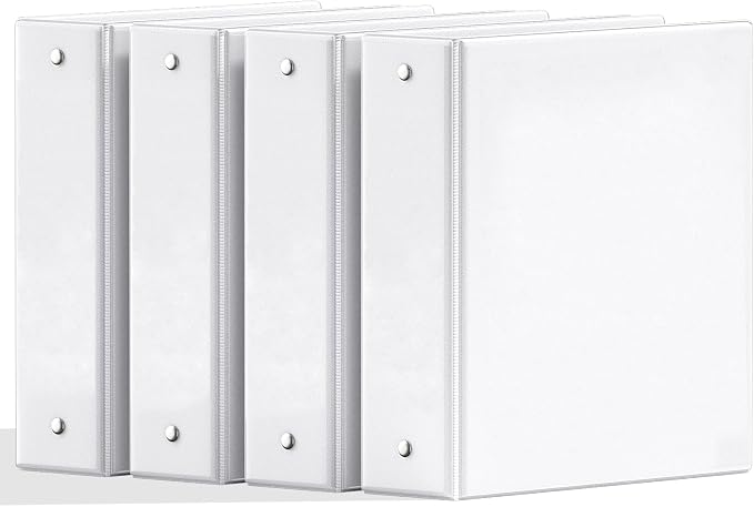 SUNEE 2 Inch Binders 3 Ring 4 Pack, PVC-Free Clear View 2" Binders (Fits 8.5x11 Inches) for School, Office & Home Use, White