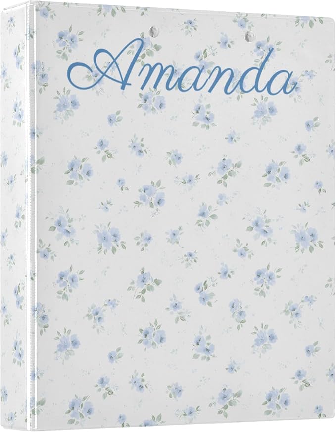 Custom Personalized Name Blue Small Floral 3 Ring Binder 1.5 Inch