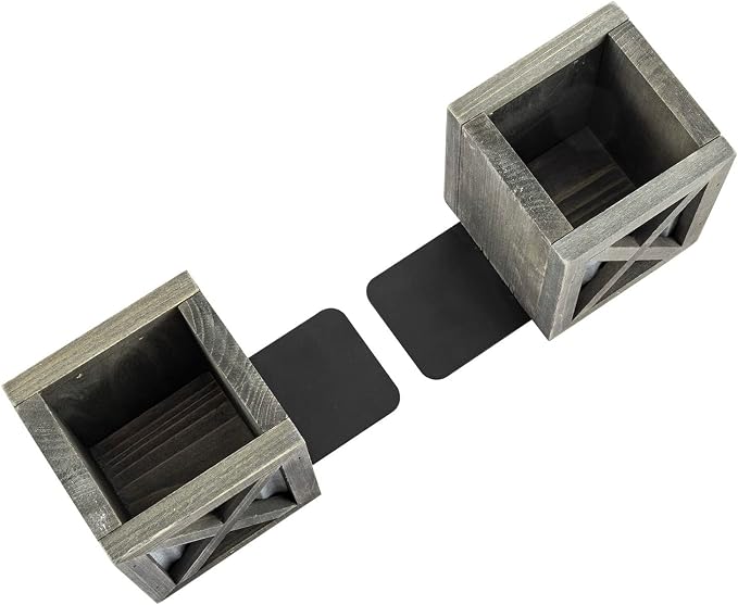 MyGift Gray Wood Bookends with Pen Holder, Galvanized Metal Accent | Integrated storage compartments organize writing utensils and office supplies while supporting books on desks, shelves