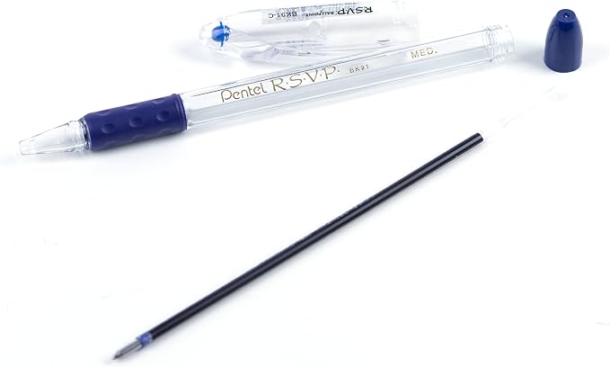Pentel Refill Ink - For BK91 RSVP Ballpoint Pen, Medium Line, Blue Ink, 12 Pack (BKL10-C)