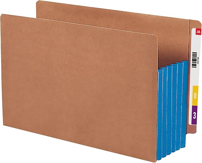 Smead End Tab Pocket, Reinforced Straight-Cut Tab, 5-1/4" Expansion, Extra Wide Legal Size, Redrope with Blue Gusset, 10 per Box (74689)