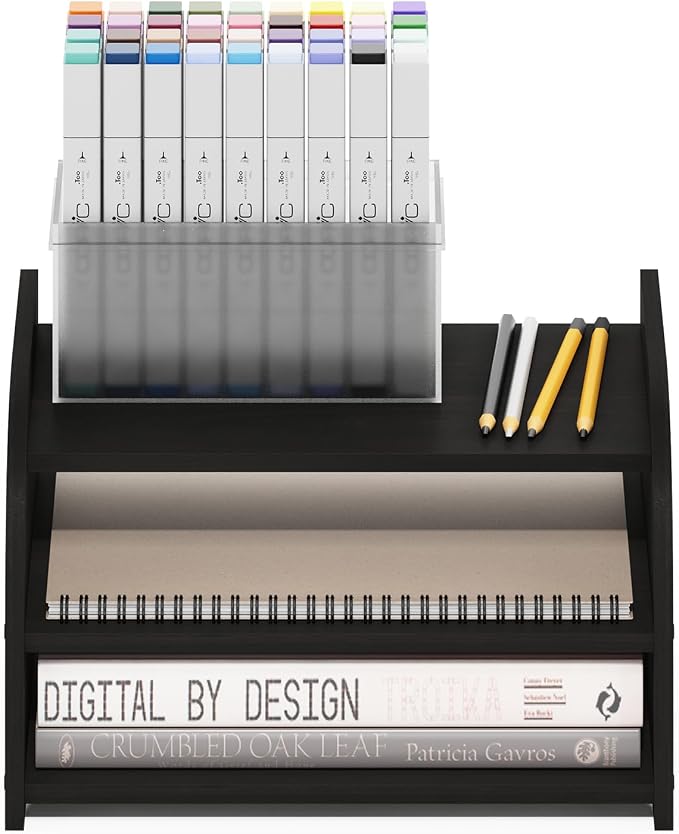 Furinno Classic Desk Organizers and Accessories, 3-Tier Monitor Riser, Office Organization, Desk Top Book Shelf, for Office Supplies, Desk Utilities, Espresso