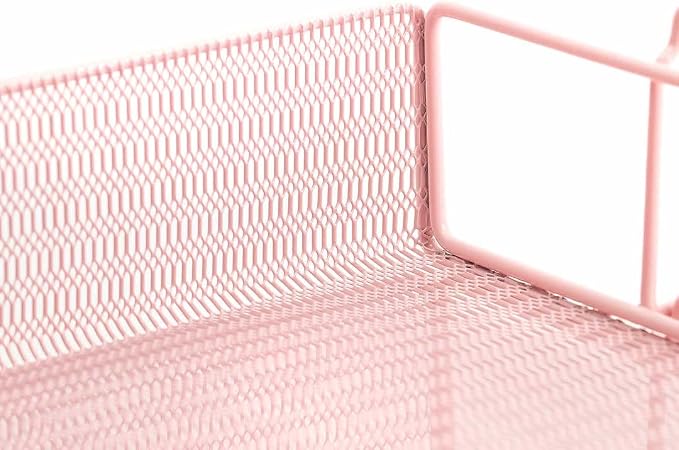 BLU MONACO | Paper Tray Stackable Pink Mesh Set of 2 | Stackable File Trays for Desk Organization | Tiered Desk Organizer with Metal Letter Trays and Workspace Organizer