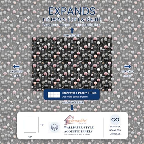 PINWELIFE® Acoustic Art Tiles – 8-Pack 12"x16" Sound Absorbing Panels, Seamless Wallpaper-Style Decorative Acoustic Wall Art, Echo Reduction for Home Studio/Office, Nano Tape Included