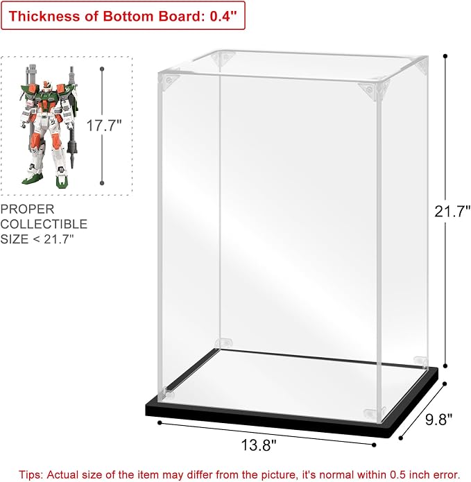 Acrylic Display Case for Collectibles Assemble Acrylic Display Box for Robot Gundam Model Clear Acrylic Case for Display Toys Memoribilia Action Figures(Black,13.8*9.8*21.7 inch)