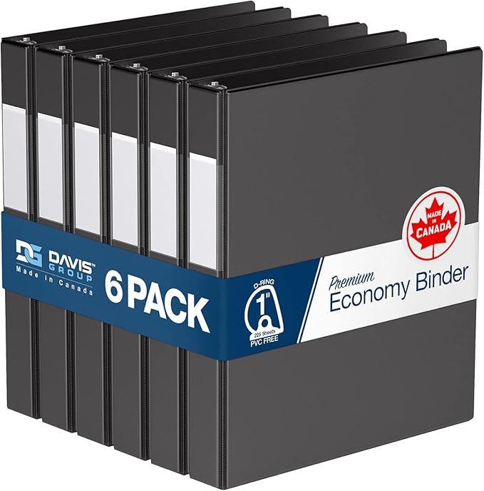 Premium Economy 6-Pack 3-Ring Binders for School or Office, D-Ring Binders, 1 Inch, Black