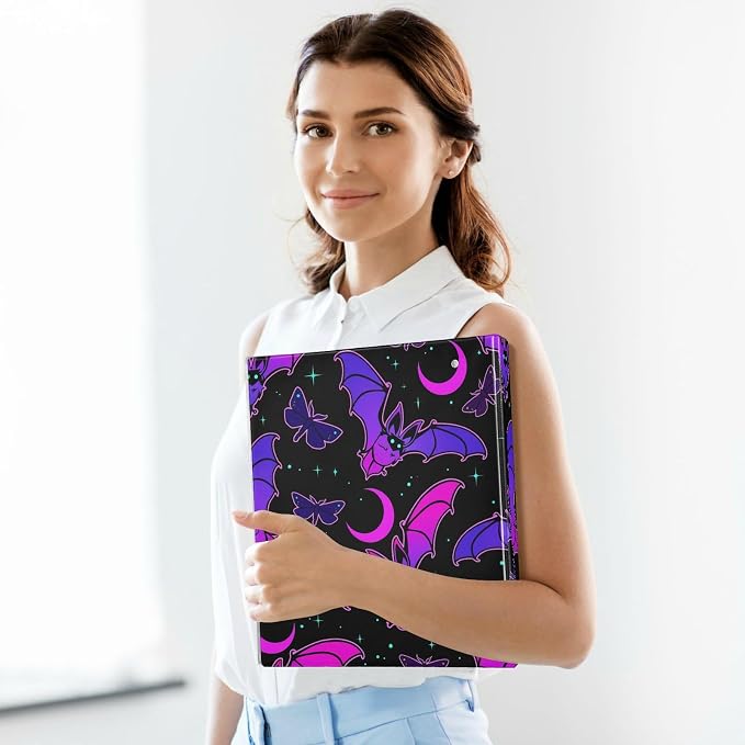 3 Ring Binder, Purple Bat Gothic File Folder Holds 200 Sheets File Storage for Women Men School Office Supplie