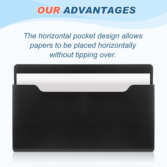 Feifeiya 2 Pcs Magnetic File Folder Wall Hanging Holder Large Pocket Paper Magazine Mail Organizer for Refrigerator Classroom Locker Whiteboard(Horizontal,Black White,13.8 x 8.3 Inches)