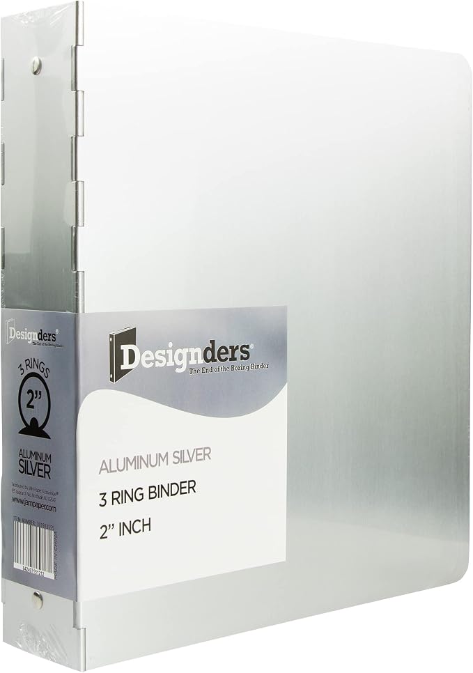 JAM PAPER Aluminium 2 inch Binders - Silver Aluminum 3 Ring Binder - Sold Individually