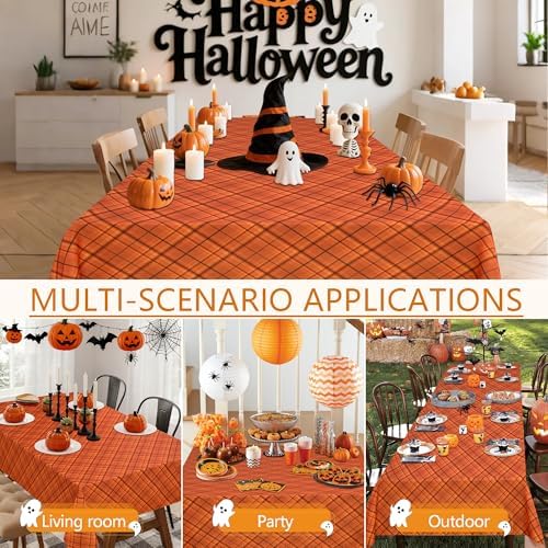 DWCN Autumn Checkered Tablecloth, 60 x 84 Inch, Plaid, Orange