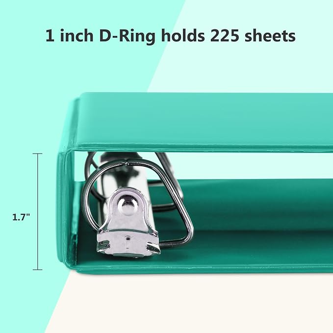 ViVin Sturdy 1 Inch D Ring Binders with 2 Pockets, 6 Pack, Lake Green | 3 Ring Binders with Clear View Cover, Hold 225 Sheets of US Letter Size Paper, PVC-Free for Office, Home, School