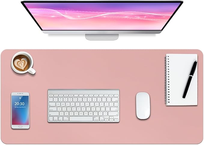 Boutilon Leather Desk Pad Protector,Non-Slip Mouse Pad,Laptop Desk Pad,Office Mouse Mat,Waterproof Leather Desk Blotter,Desk Writing Pad for Office and Home (M-Pink,30"x14")