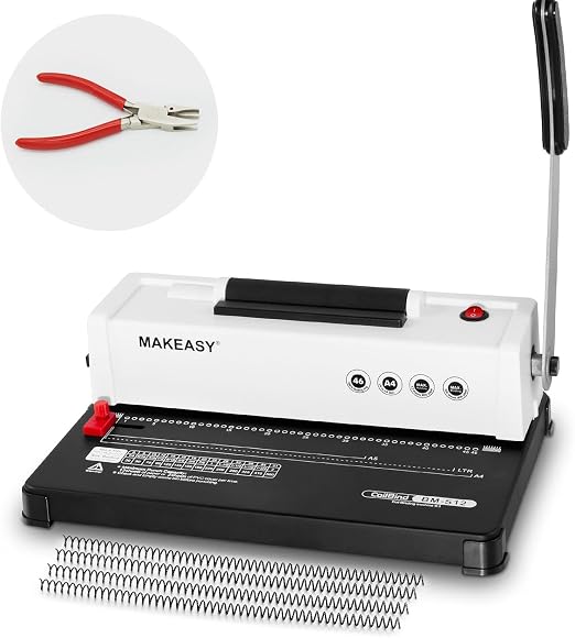 Spiral Binding Machine, 4:1 Pitch, 12 Sheets Punch Capacity, Electric Coil Insert, Book Binder Machine for A4/A5/Letter Size Paper, Come with 1 Box pcs 5/16'' Coils & Pliers