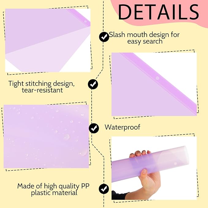 Maitys 50 Pack Binder Pockets 3 Ring, Letter Size 8.5x11,Pastel Colors | Clear Plastic Document Sleeves, Sheet Protectors with Slash Jacket, Fits Standard 3 Hole Binders, Organize Office Papers