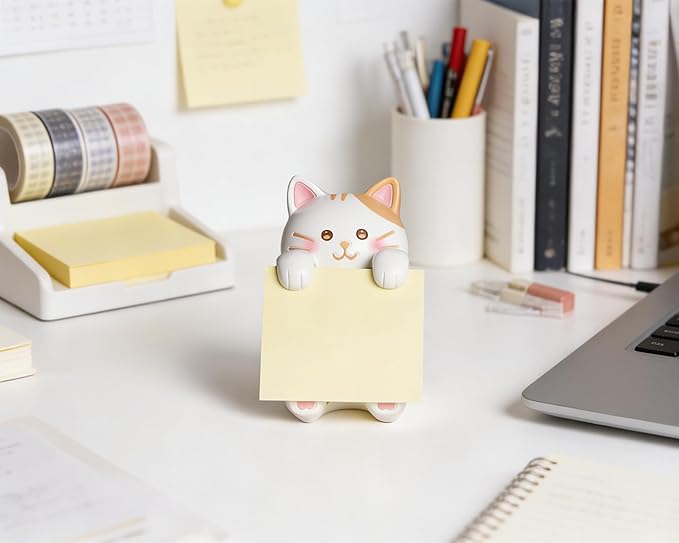Cat Pop-Up Sticky Note Dispenser for 3 x 3 in Notes, Ginger Cat | Includes 100 sheets, handmade resin desk decor for office, home or classroom; gift for teachers, coworkers and cat lovers