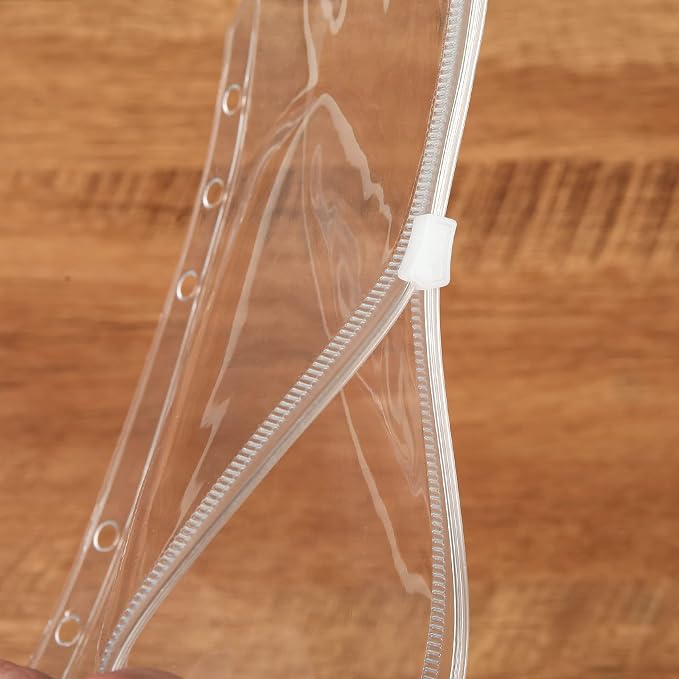 60pcs Binder Pockets 6 Holes Zipper Folders Transparent PVC Card Loose Leaf Bags Cash Envelopes for Budgeting Binder Waterproof Document Filing Bags for 6 Ring Notebook Planner Inserts