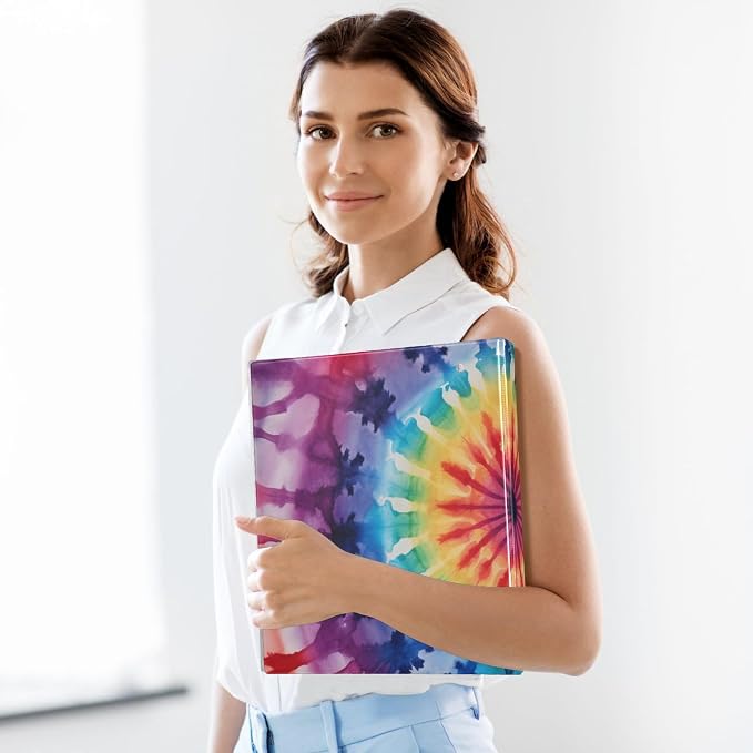 3 Ring Binder Rainbow Tiedye Aa 1.5 inch Binders Three Ring Binders with Clipboard Fit 8.5'' x 11'' Paper 3 Interior PVC Clear Pockets for Office Supplies