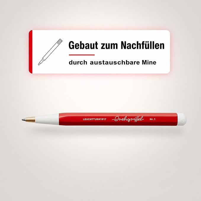 LEUCHTTURM1917 - Drehgriffel Writing Pen (Cherry) - Ballpoint Pen with Royal Blue Ink Included
