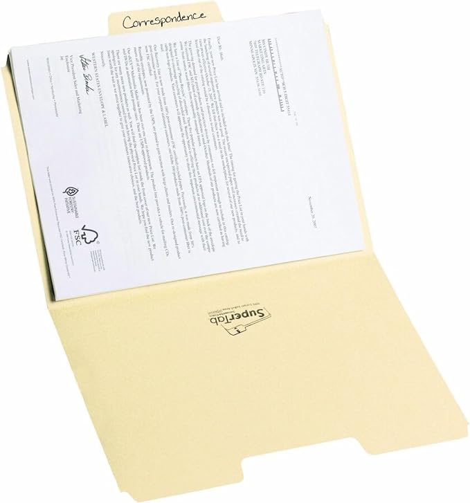 Smead SuperTab File Folder, Oversized 1/3-Cut Tab, Letter Size, Manila, 100 Per Box (10301)