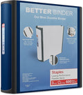 Staples Better Binder, 3 Inch D-Ring, Blue, Reinforced Rubber Spine | Heavy-duty design holds up to 600 sheets for school and office use.