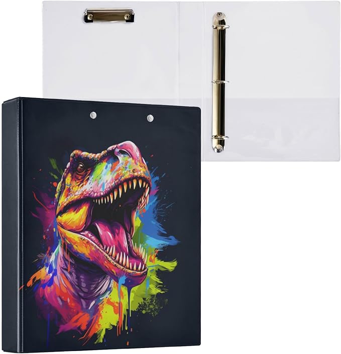 3 Ring Binder, Colorful Dinosaur File Folder Holds 200 Sheets File Storage for Women Men School Office Supplie
