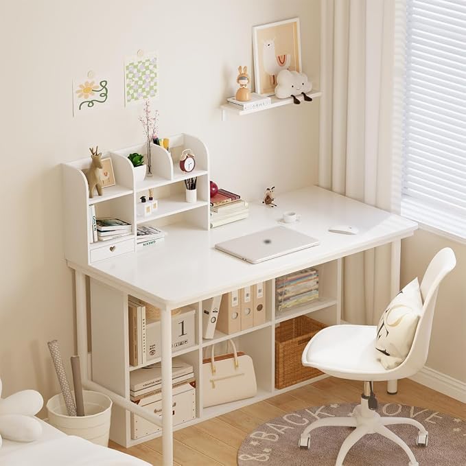 Cute Bookshelves Cute Bookshelf for Desk Kawaii Desk Organizer with Drawer Office Desk Organizers and Accessories Storage Home Decor Display (White)