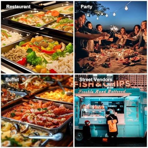 Countertop Food Serving Display Container with Clear Roll Top Cover, Catering Supplies Buffet Display, Perfect Salad Bar Buffet Station for Home and Catering Supplies, Cold Food Buffet Server(3 Pan)