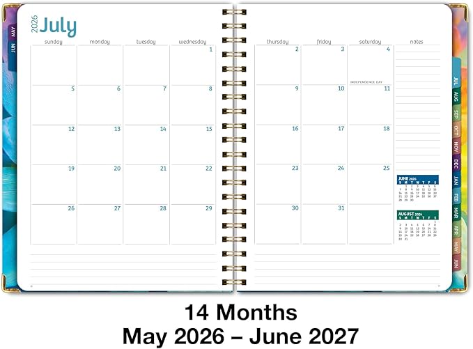HARDCOVER Academic Year 2026-2027 Planner: 14 Months (May 2026 Through June 2027) 8.5"x 11" Daily Weekly Monthly Planner Yearly Agenda. Bookmark, Pocket Folder and Sticky Note Set (Rainbow Petals)
