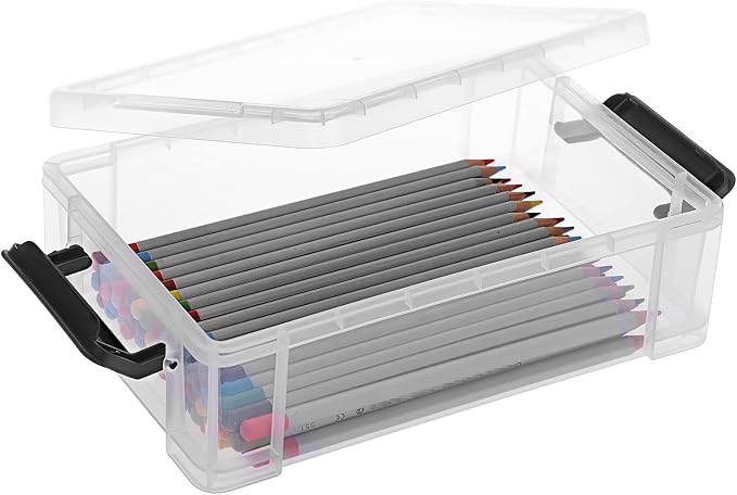 BTSKY 4 Pack Extra Large Plastic Pencil Box Stackable, Translucent, Black | Clear Pencil Caase Crayon Box Set Marker Organizer Art Supply Storage Organizer for Gel Pens Pencils Erasers Tape Markers etc