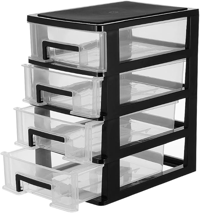 4-Drawer Plastic Storage Cabinet Clear Desktop Organizer for Office Study Bathroom Living Room Space-Saving Sundries Holder