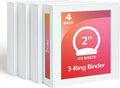 Cardinal 2 Inch 3 Ring Binders, White, 4 Pack, Round Ring Binder, Holds 475 Sheets, PVC Free, Customizable Covers, 2 Pocket View Binders for Office and School Organization