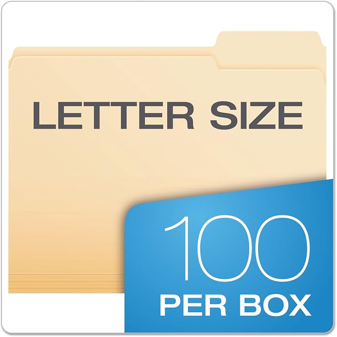 Pendaflex File Folders, Letter Size, Manila, 1/3 Cut, 100/BX (752 1/3-3)