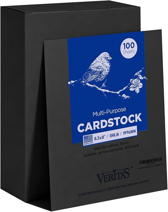Veritas Colored Cardstock, 8.5" x 11" Colored Card Stock, 110LB/199GSM Printer Paper, 100 Sheets (1 Reams), Colored Multi-Purpose Purple Paper, Made in USA（ Black）